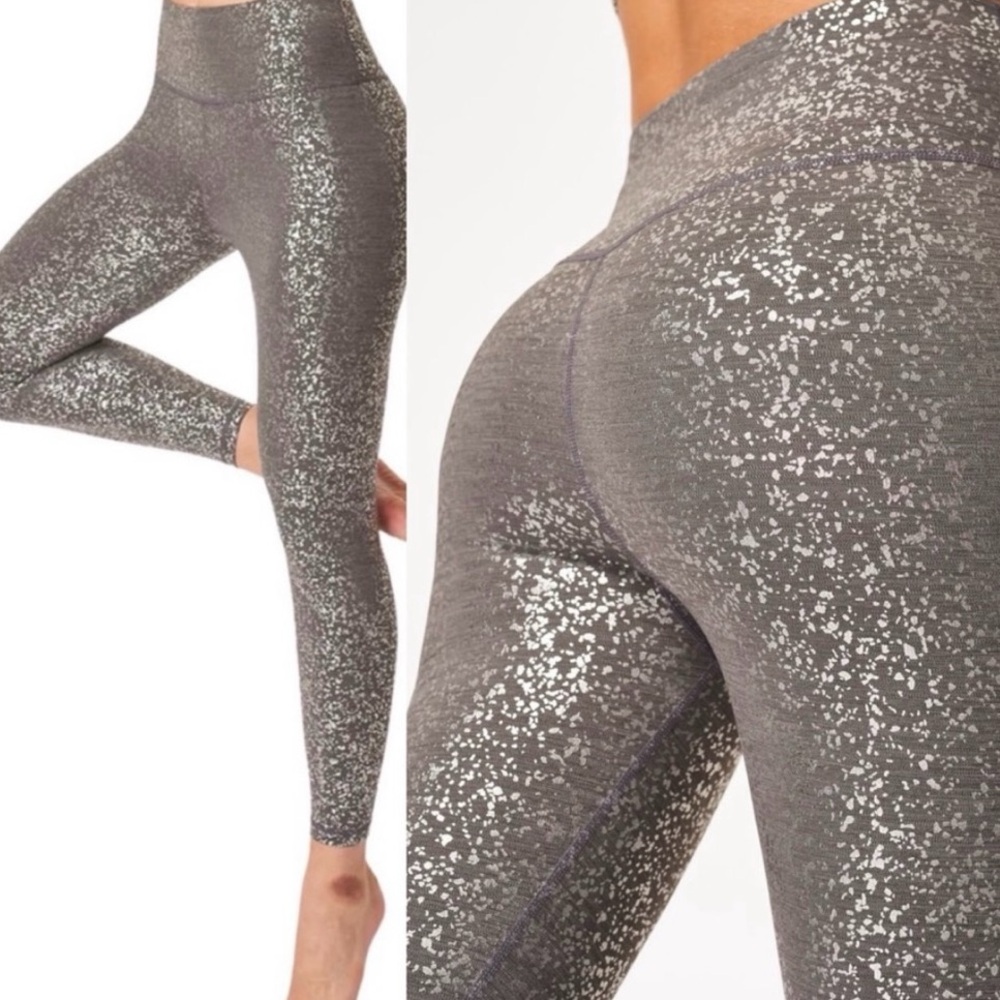 Sweaty Betty Goddess 7/8 leggings black metallic silver terrazzo foil size large